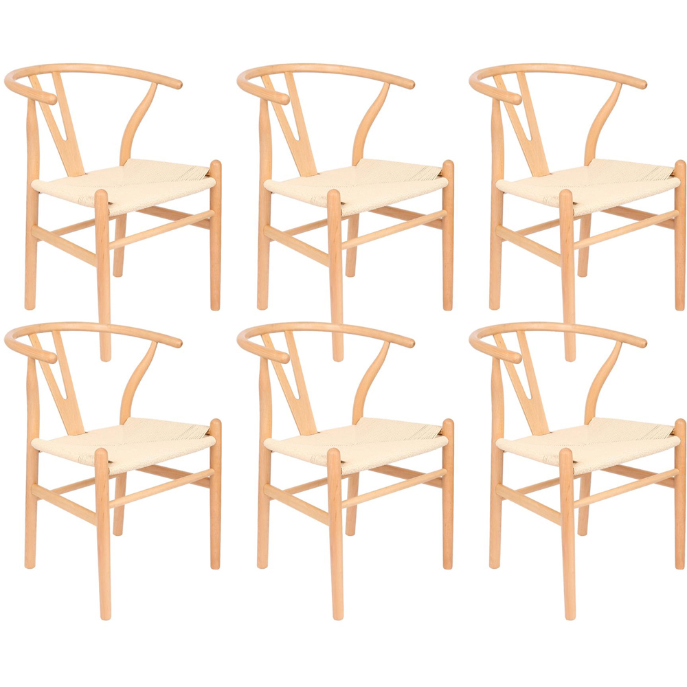 Nicholas Winter Set of 6 Natural Woven Rope Beech Wooden Wishbone Dining Chair Image 2