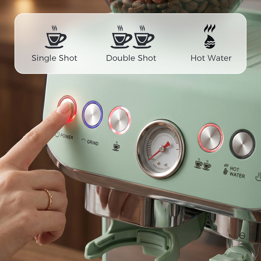 HOMCOM Bean to Cup 800-197V70LN Light Green Coffee Machine with Integrated Bean Grinder Image 6