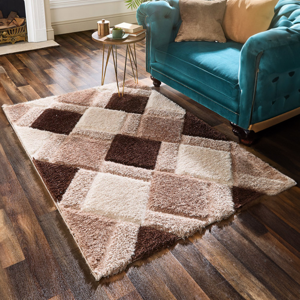 Origins Beige 3D Geo Shaggy Carved Rug 160 x 230cm Image 2