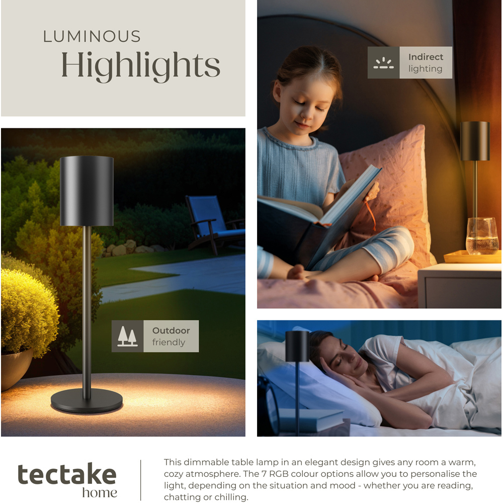 tectake Corly Black Rechargeable Dimmable Table Lamp Image 5