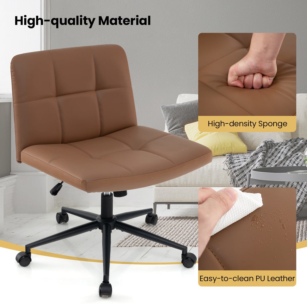 Costway Brown PU Leather Upholstered Office Chair Image 7