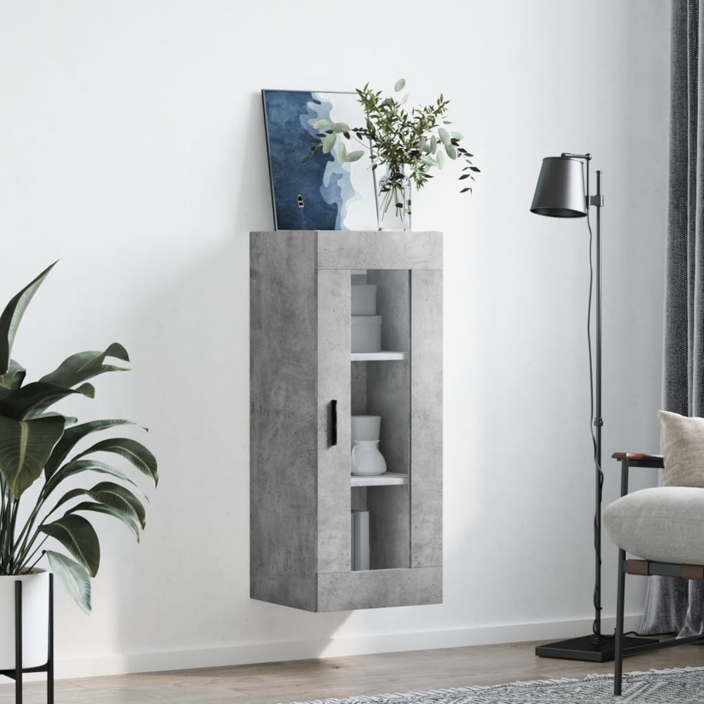 vidaXL Single Glass Door Concrete Grey Wall Mounted Slim Cabinet Image 3
