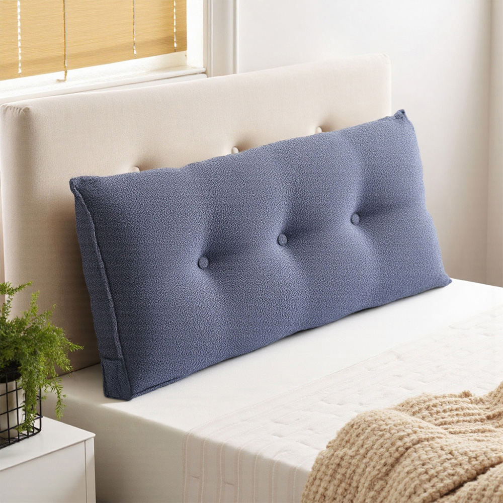 Living and Home Slate Blue Wedge Headboard Pillow with Side Pocket 100 x 50cm Image 2