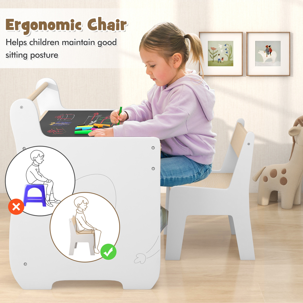 Costway Single Drawer White Wooden Kids Activity Set with Detachable Tabletop Image 5