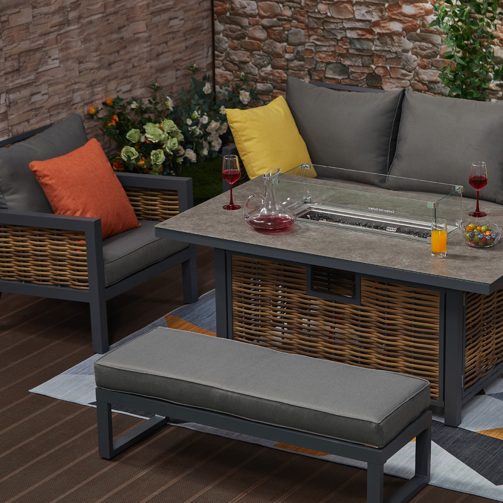 Furniture One 7 Seater Grey Aluminium Outdoor Lounge Set with Fire Pit Table Image 3