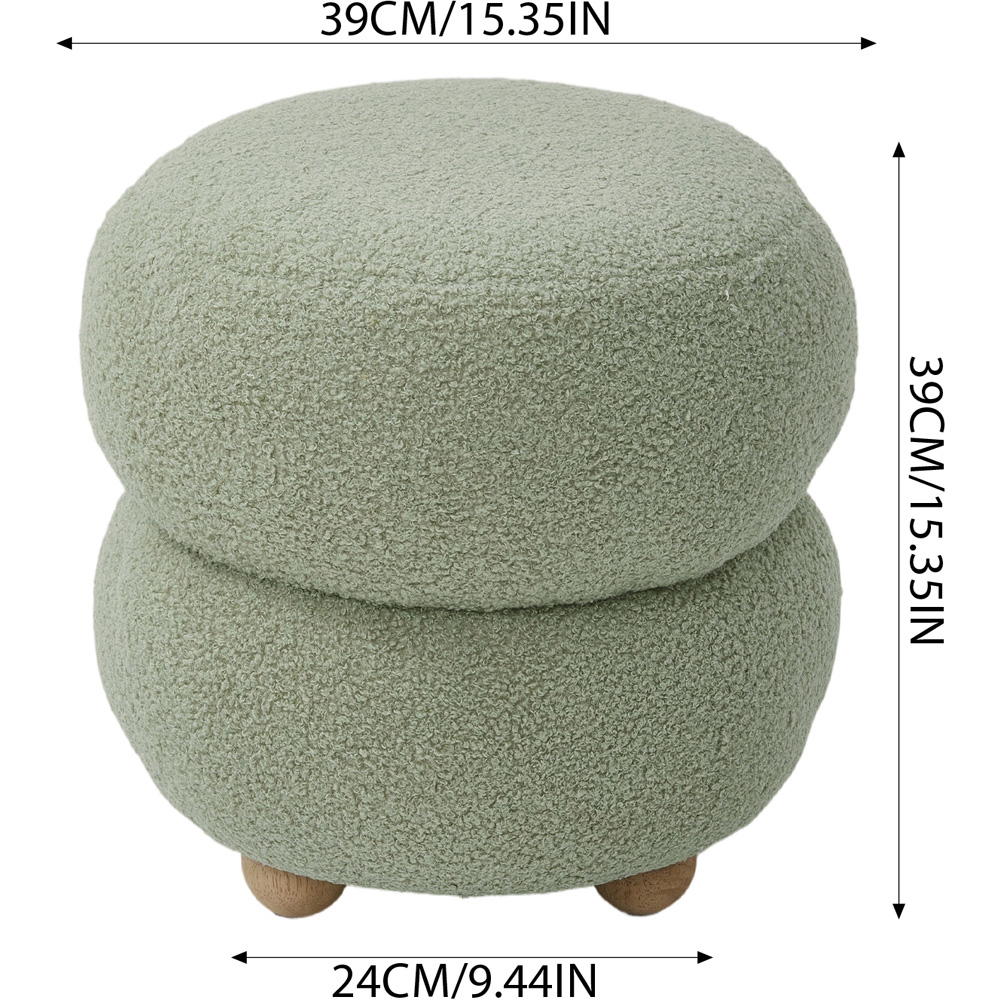 Living and Home Green Teddy Fleece Double Layer Round Footstool Image 9