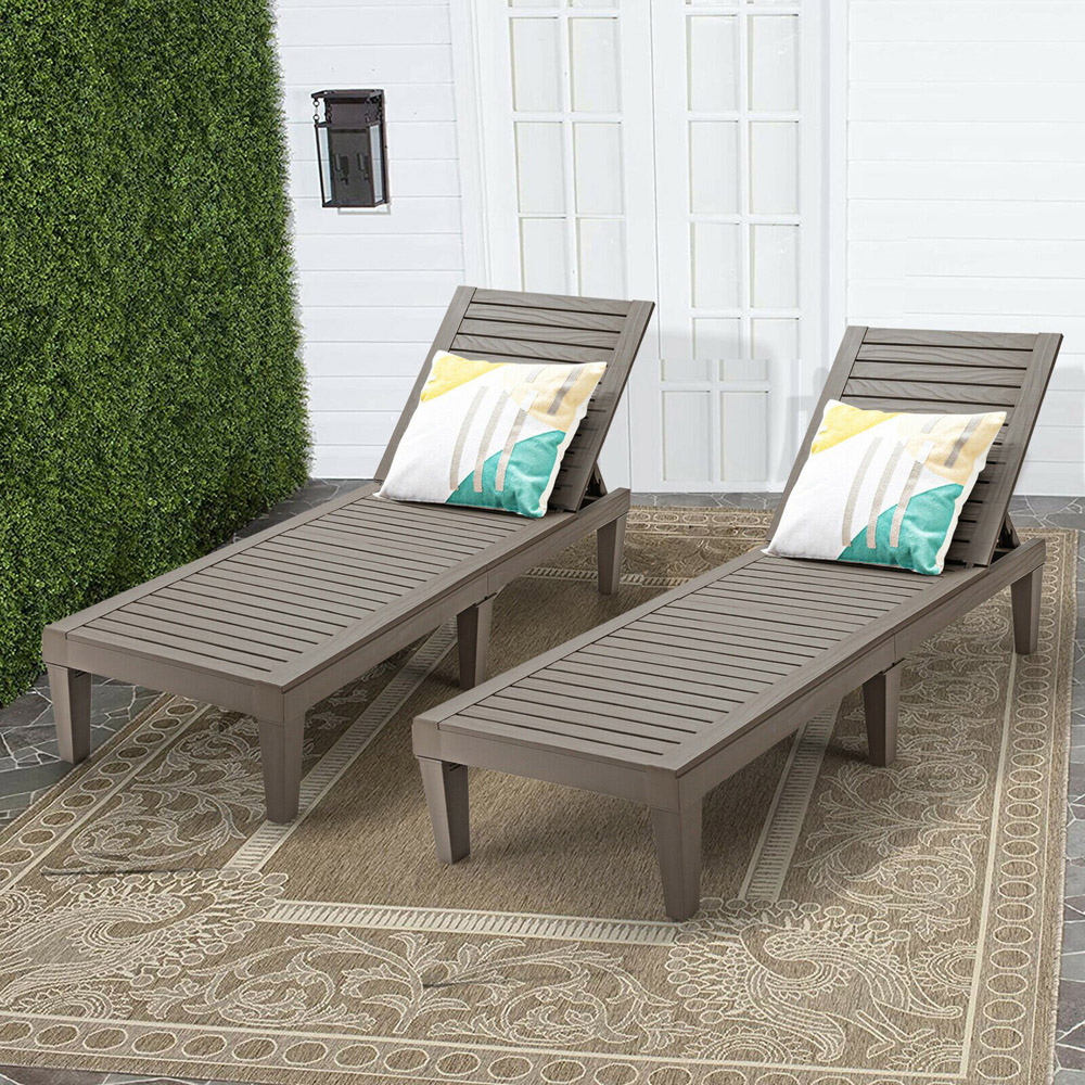 Costway Brown Adjustable Recliner Beach Lounger Image 4