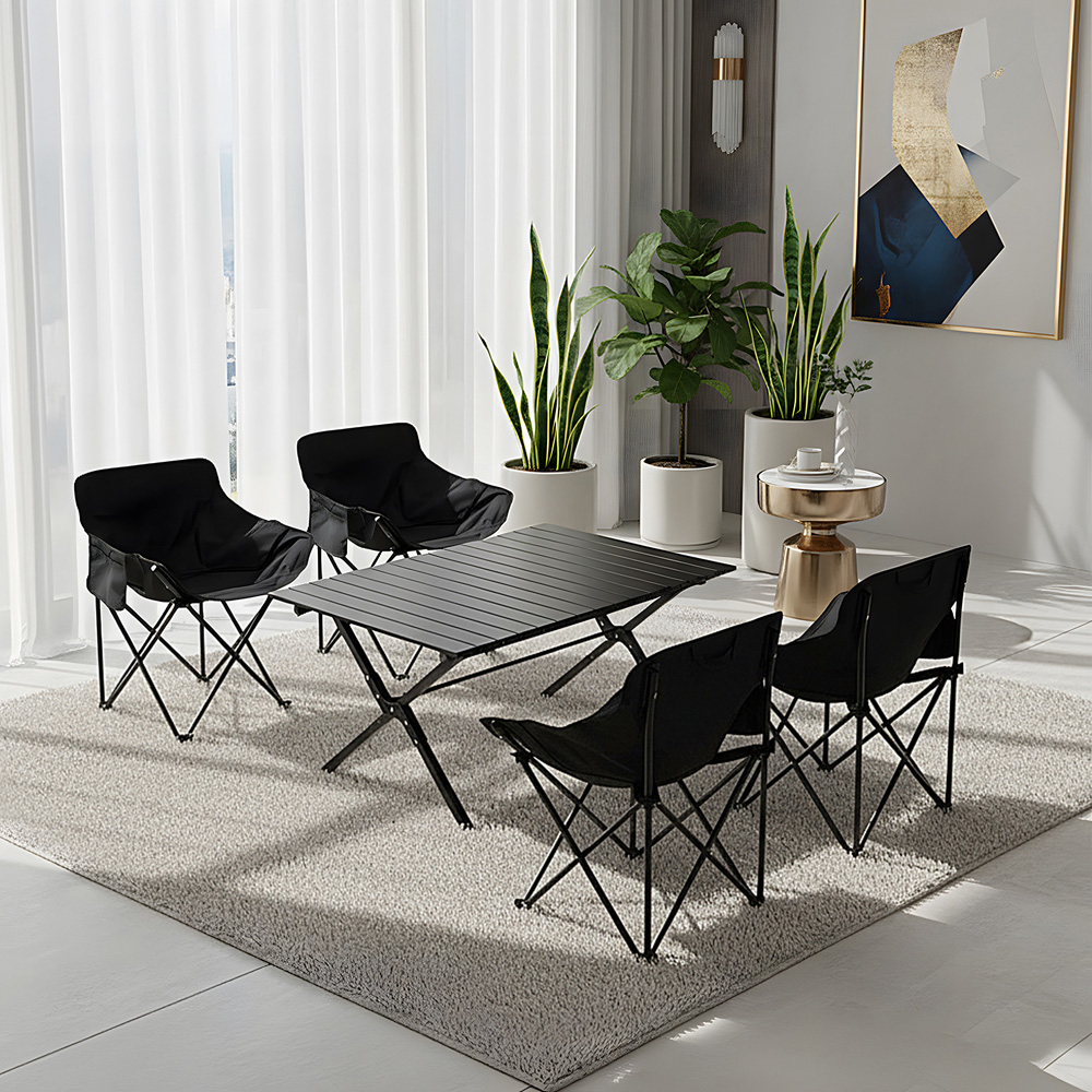 Living and Home 4 Seater 90cm Black Foldable Camping Table and Chair Set Image 7