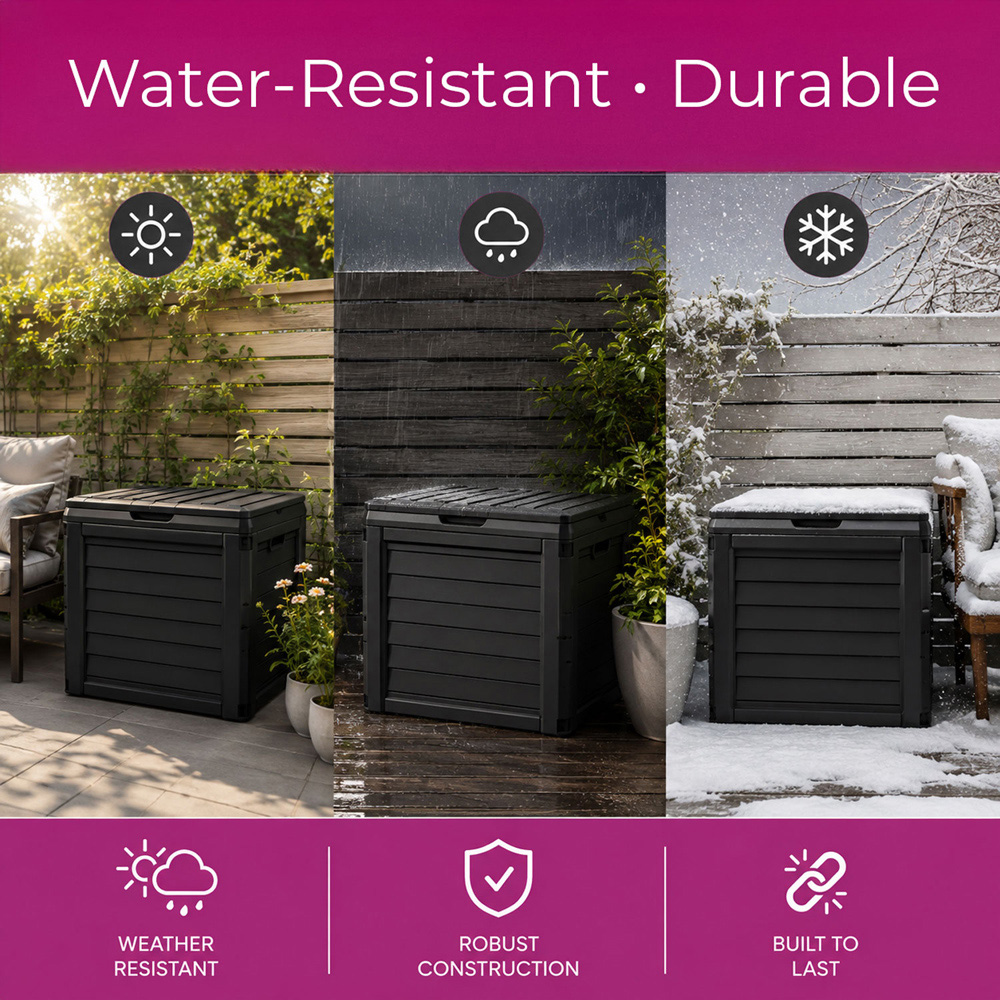 Neo 140L Black Wood-Effect Lockable Weather-Resistant Garden Storage Box Image 4