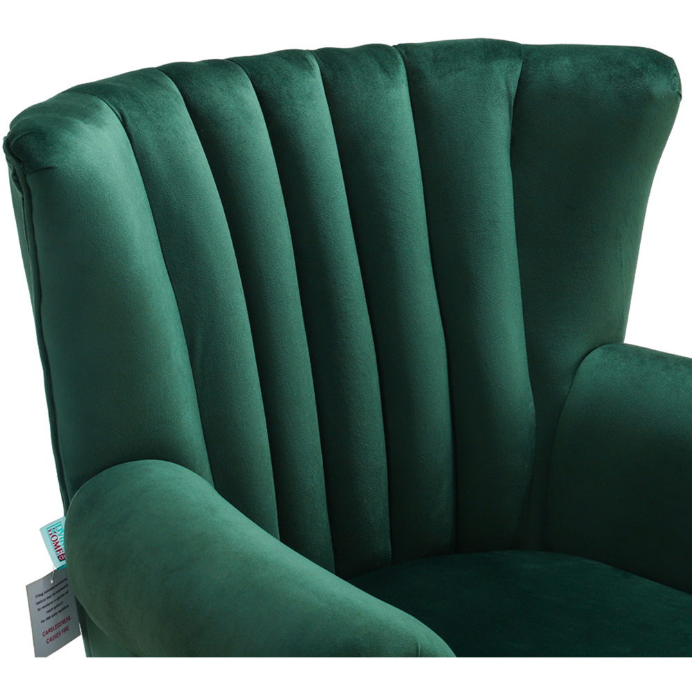 Living and Home Vintage Green Velvet Wingback Armchair with Studs Image 5