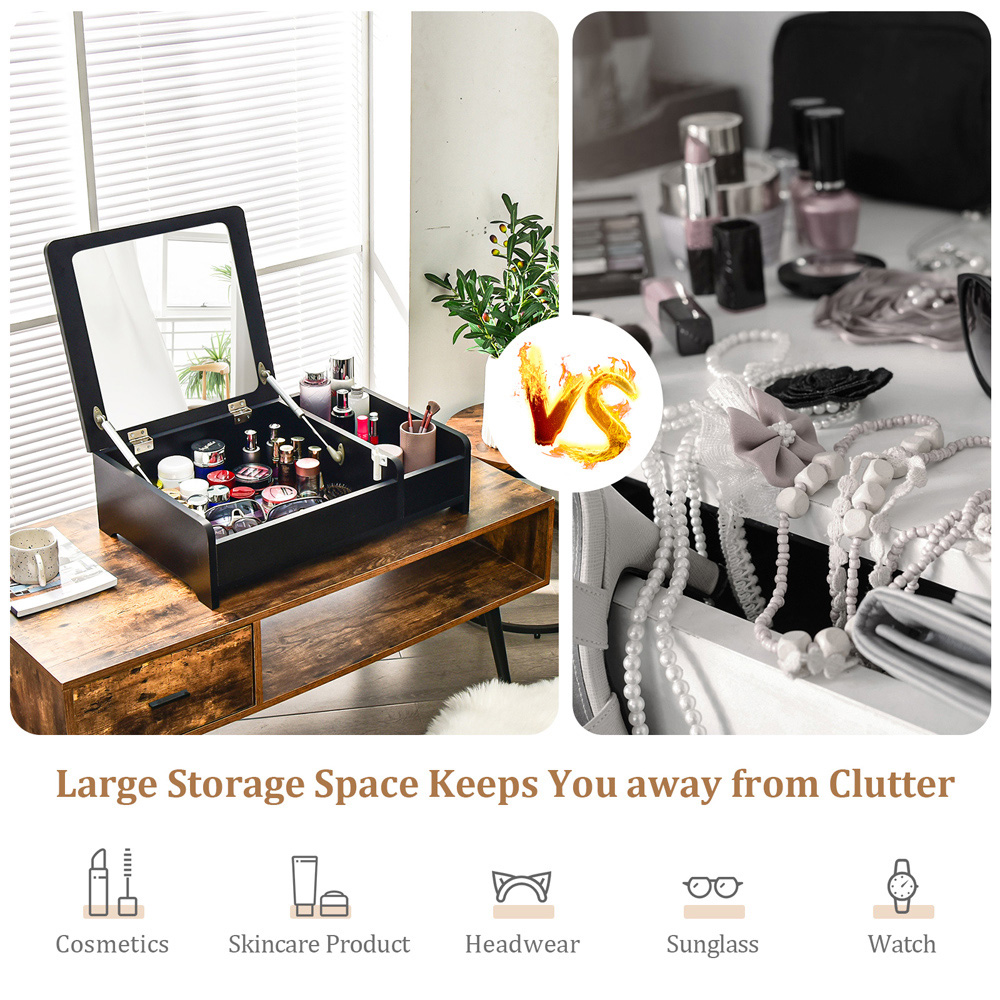 Costway Black Desktop Makeup Organiser with Flip Top Mirror Image 5
