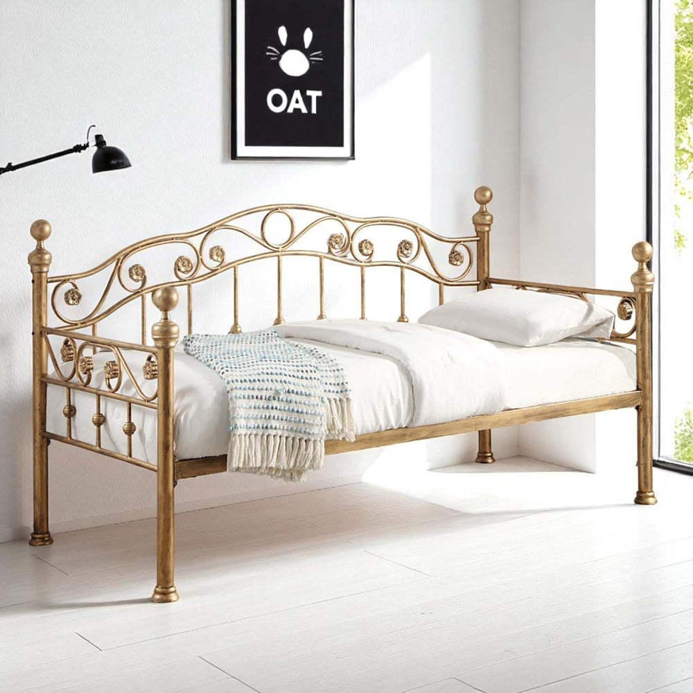 OAT Home Mayfair Single Antique Brass Effect and Black Guest Trundle Metal Day Bed Image 4