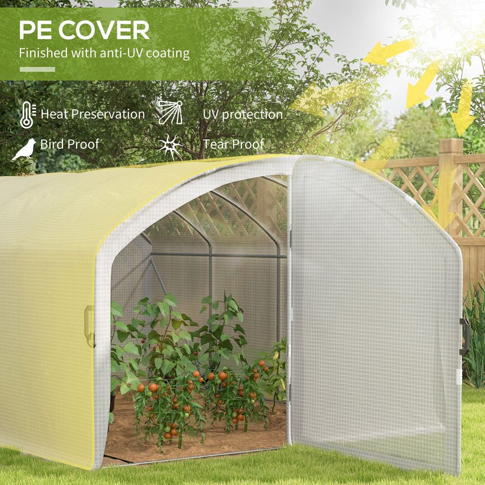 Outsunny White PE Cover 9.8 x 13ft Polytunnel Greenhouse Image 3