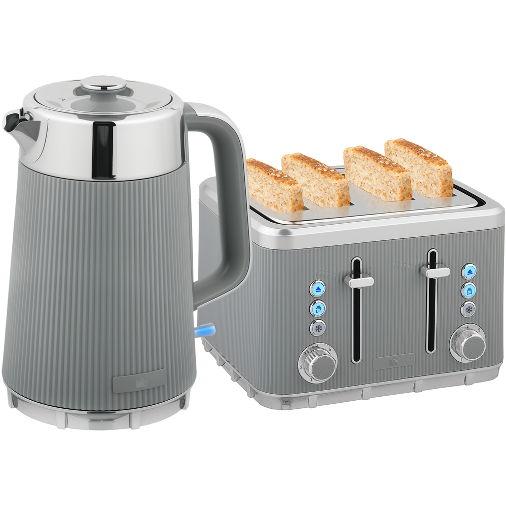HOMCOM 800-266V70TN Tan 1.7L Rapid Boil Kettle 3000W and 4 Slice Toaster Set Image 1