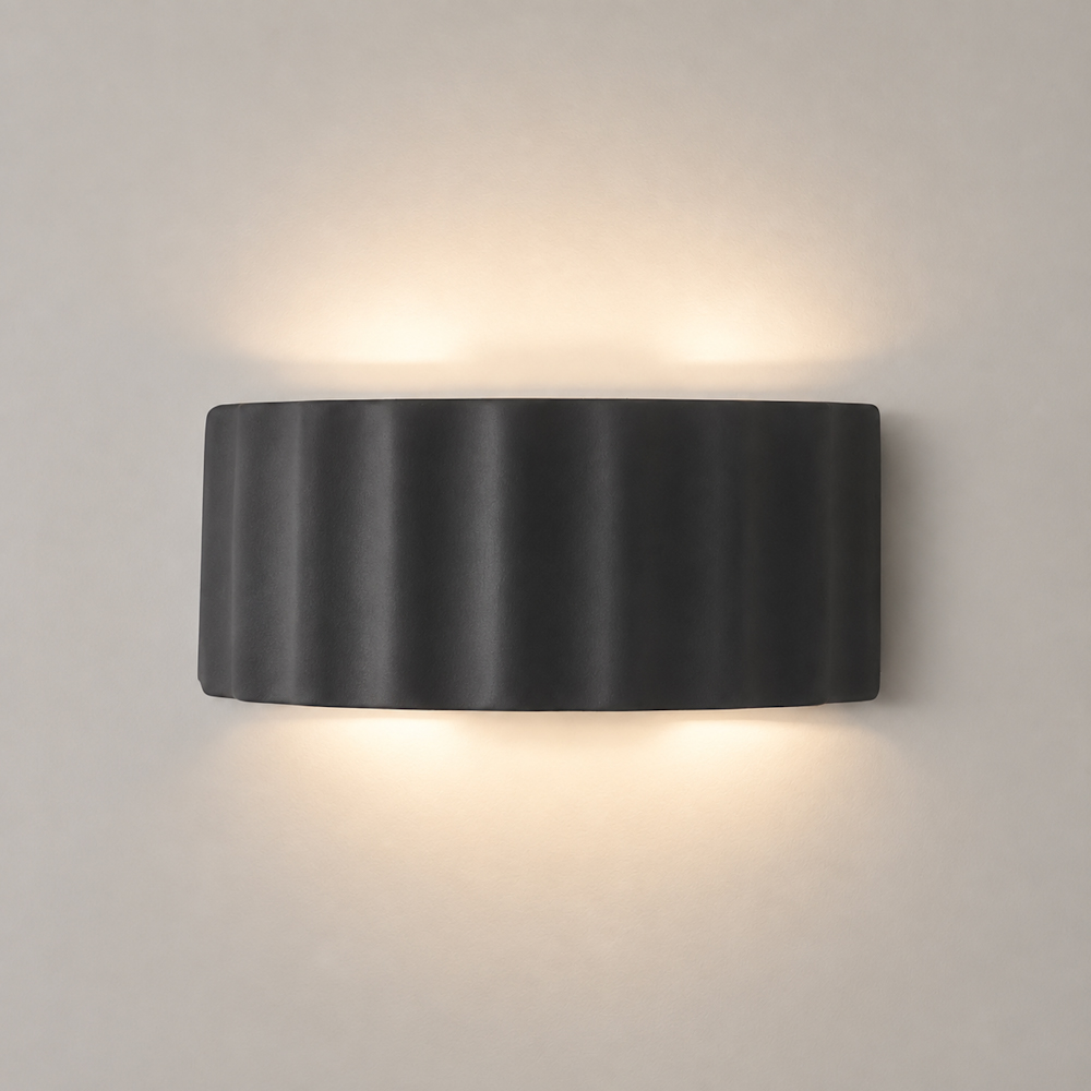 ValueLights Pablo Navy Blue Ribbed Ceramic Flush Wall Light with Bulb Image 3