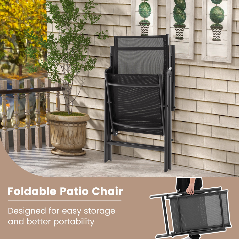 Costway Black Folding Outdoor Sling Dining Chairs with Adjustable Backrest Image 8