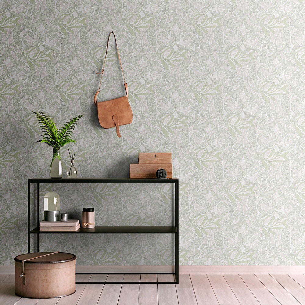 Muriva Vale Leaf Green and Pink Wallpaper Image 4