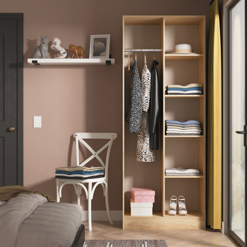 Crowndale Hong Kong 5 Shelf Nebraska Oak Tall Open Wardrobe Ready Assembled Image 7