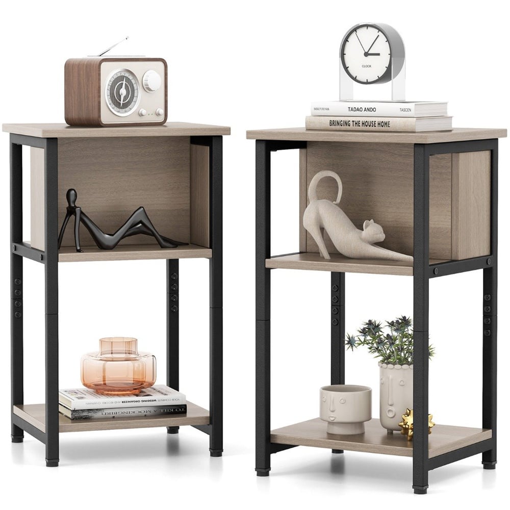 Costway 2 Shelf Grey Narrow Sofa Side Table Set of 2 Image 3