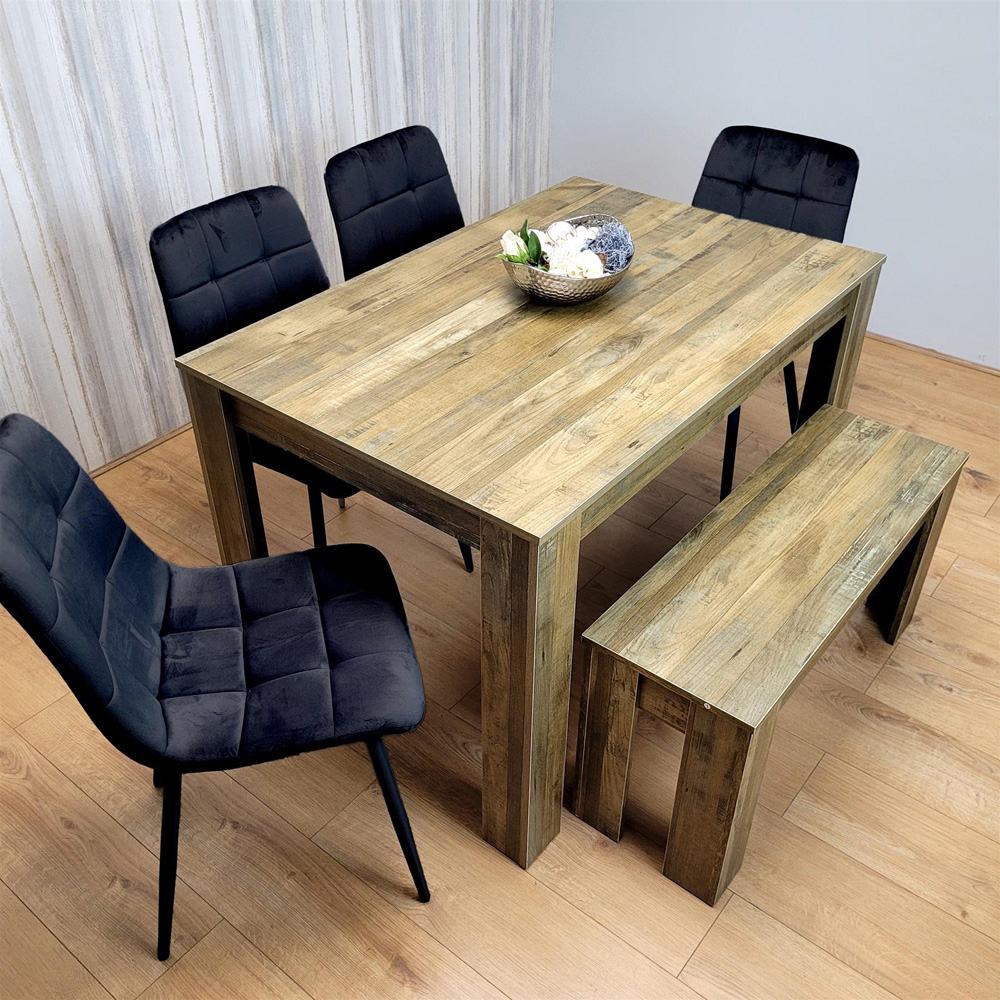 Kosy Koala 6 Seater MDF and Velvet Rectangle Dining Table Set with Bench Black Image 5