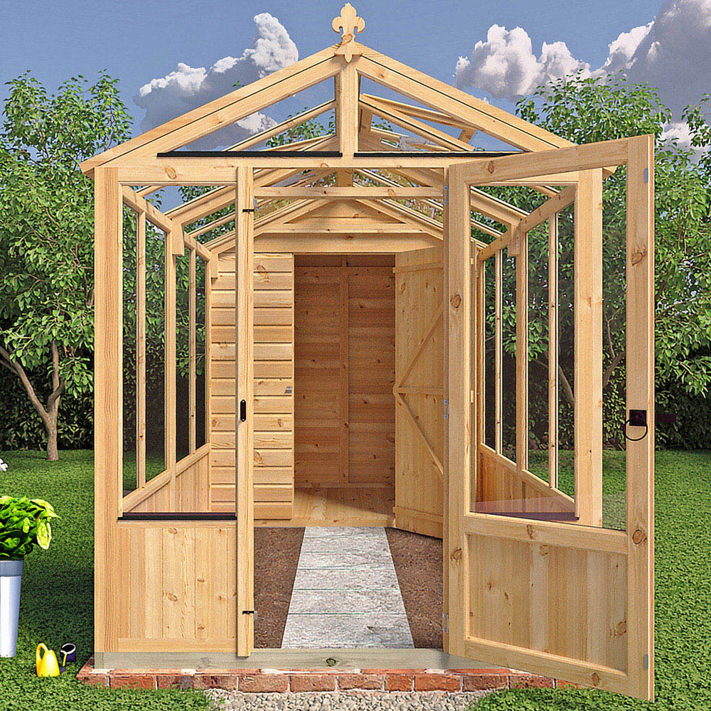 Shire Holkham 6 x 12ft Glazed Toughened Glass Greenhouse with Shed Image 6