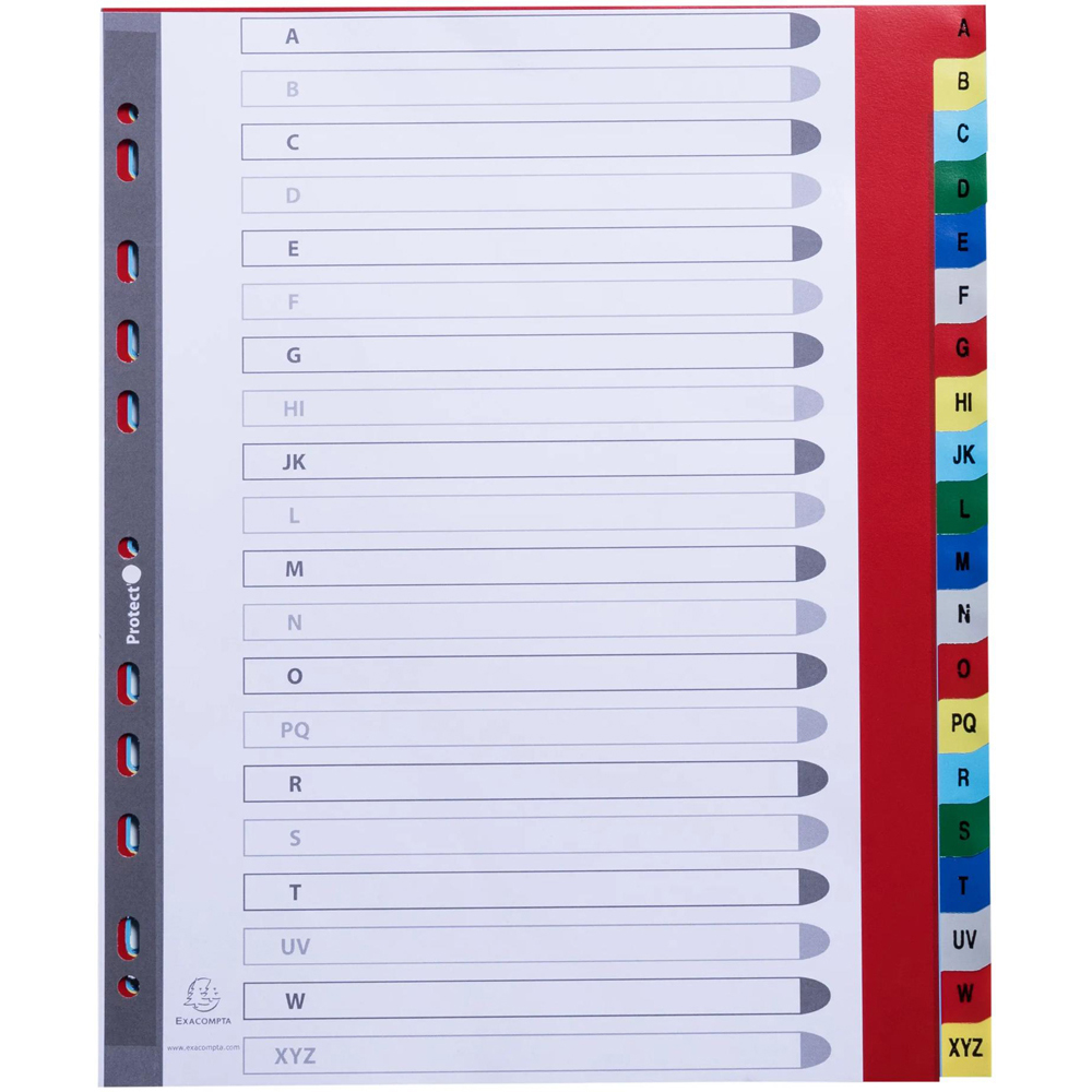 Exacompta A4 Maxi Bright Assorted Colour Polypropylene A-Z Divider with White Tabs 20 Pack Image 2