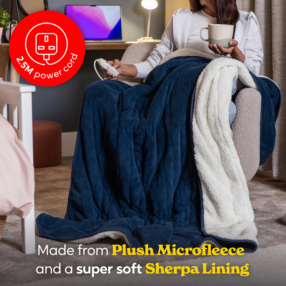 Russell Hobbs Blue Sherpa and Microfleece Heated Throw with Controller 130 x 180cm Image 5