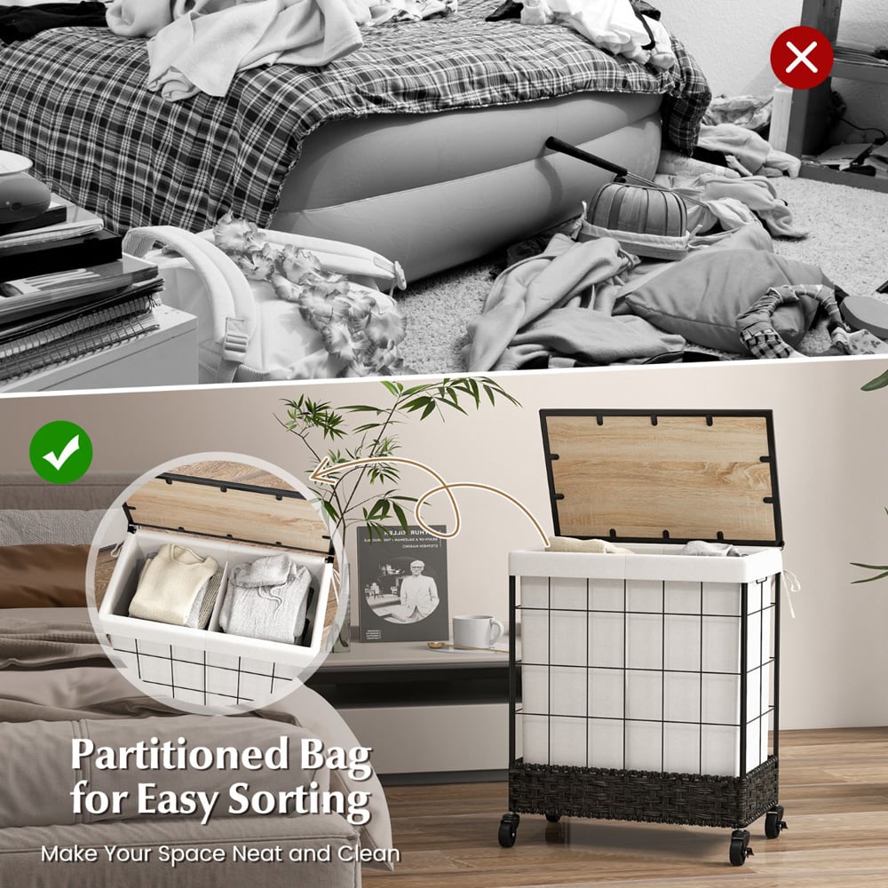 Costway Black Handwoven Rattan Laundry Hamper 110L Image 7