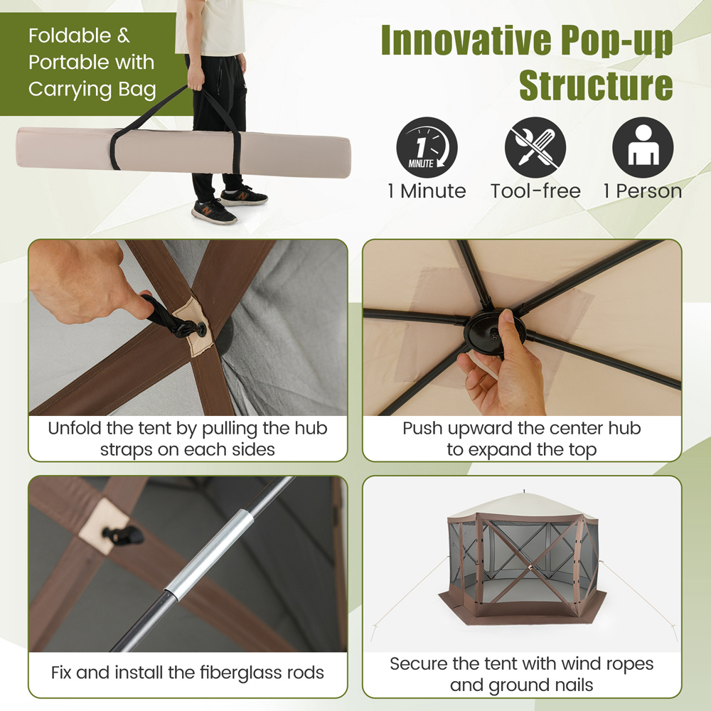 Costway 6 Sided Coffee Pop-up Gazebo Tent Image 3