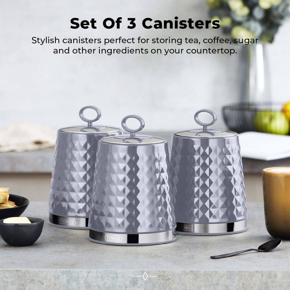 Tower 3 Piece Grey Solitaire Canister Set Image 3