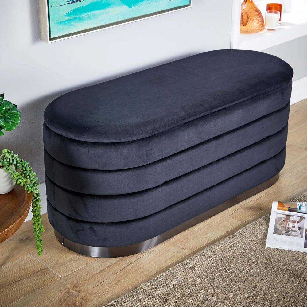 Home Source Cake Black Velvet Single Storage Ottoman Image 6