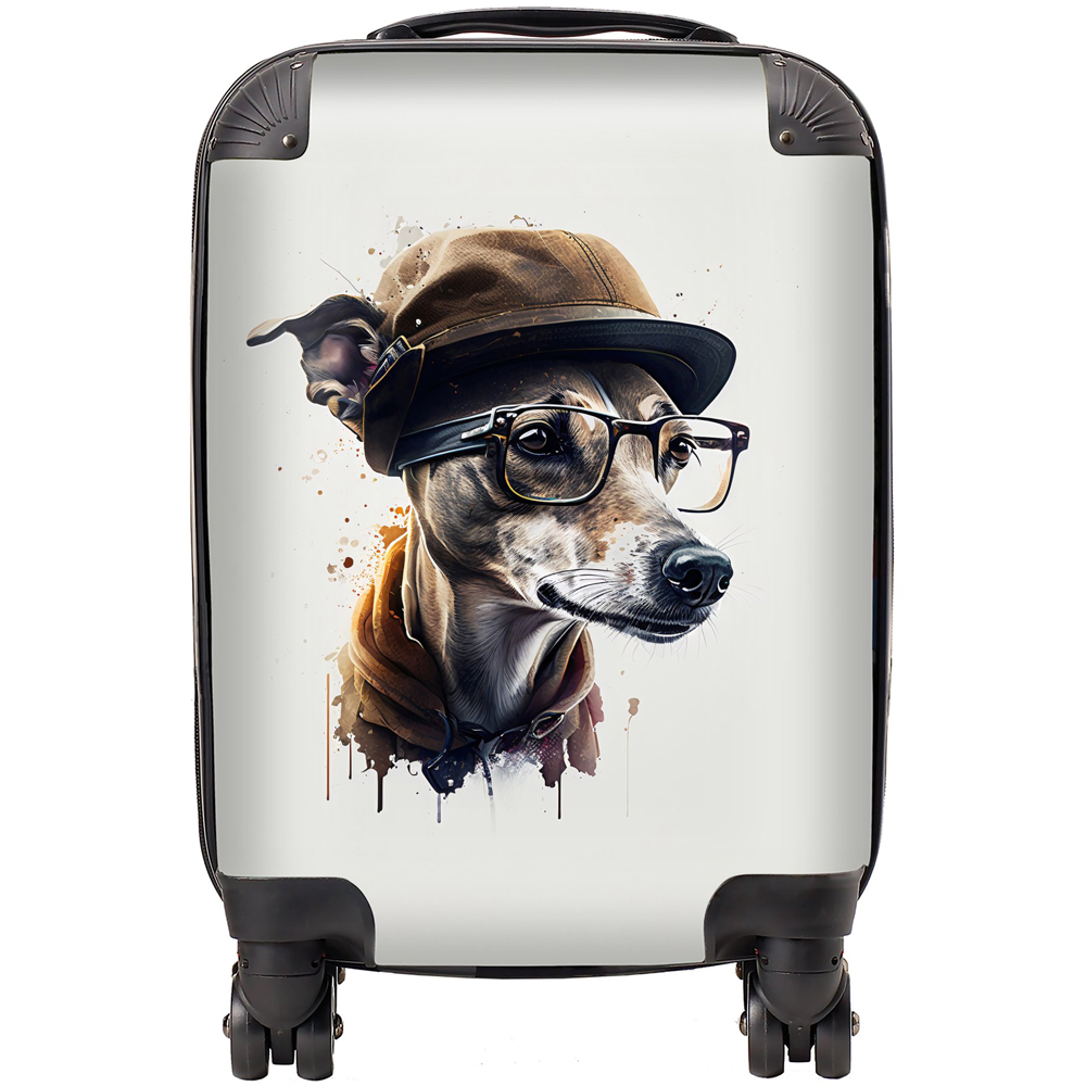 Warren Reed Designer Mini Cabin Splashart Whippet Dog with Glasses Suitcase Image 1