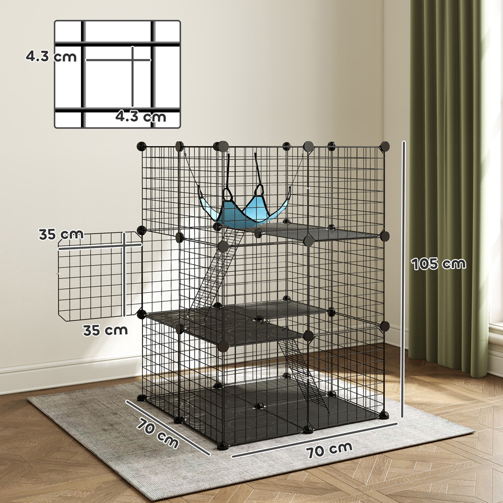 PawHut Black DIY Customisable Indoor Cat Cage with 105cm Image 9