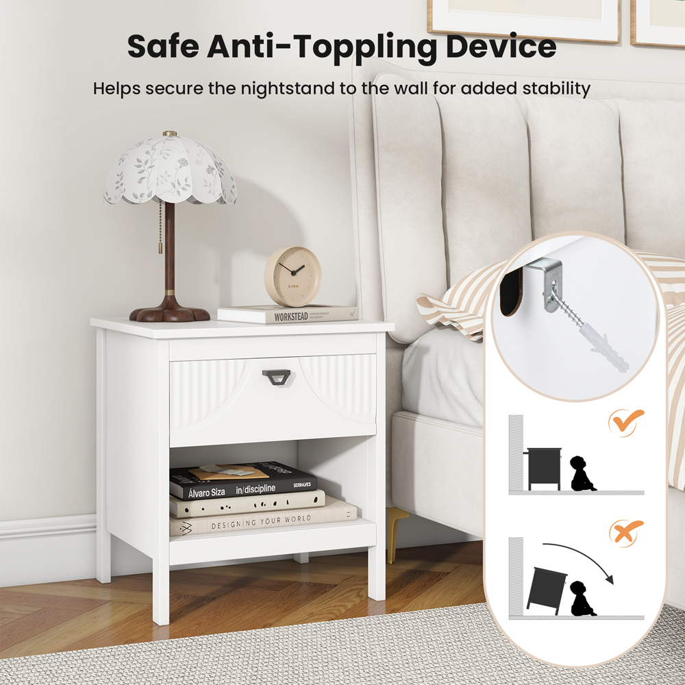 Costway Single Drawer Single Shelf White End Table Image 7