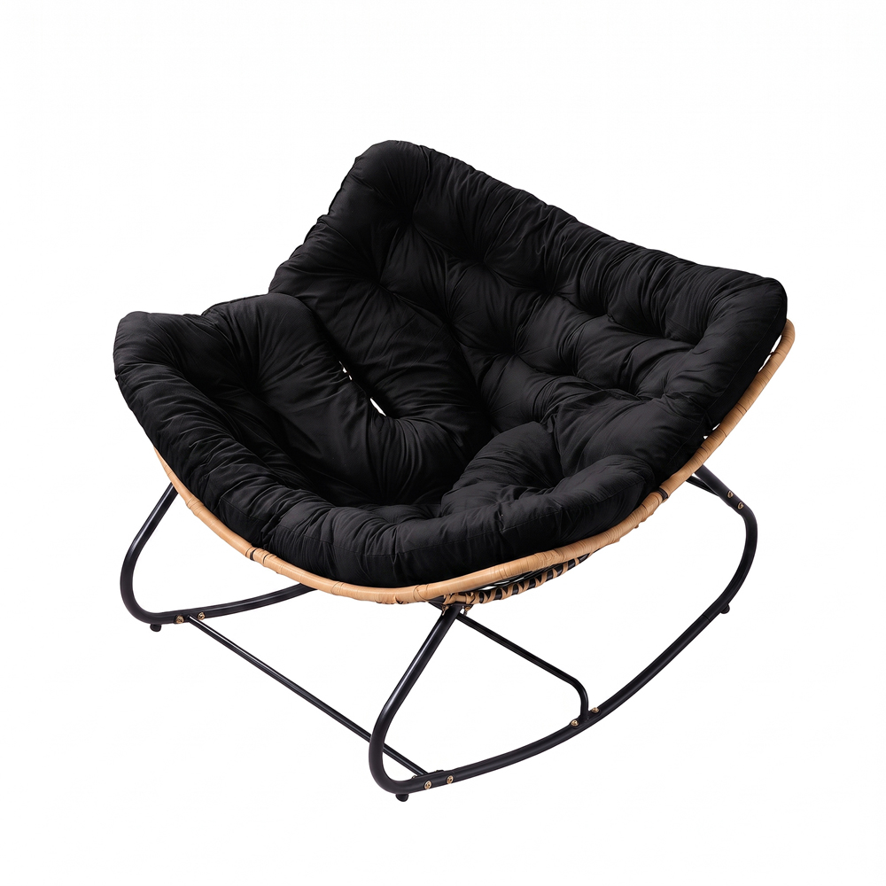 Living and Home Black Cushion PE Rattan Rocking Chair Image 2