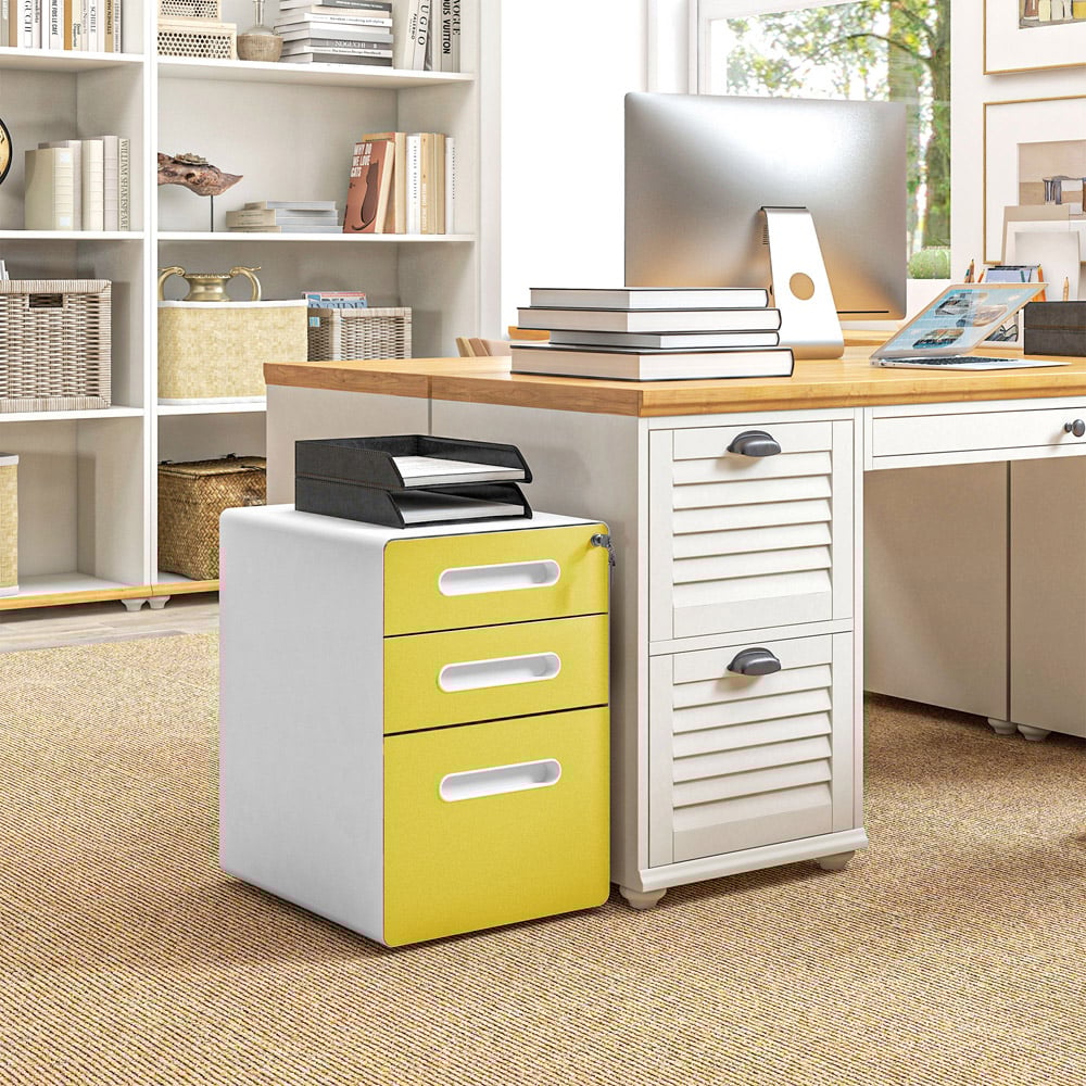 Portland 3 Drawer Yellow File Storage Cabinet Image 4