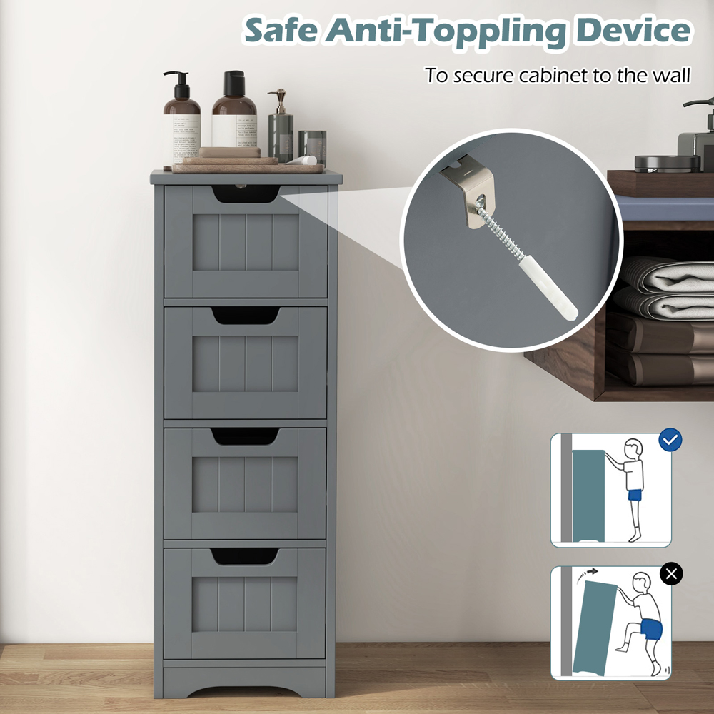 Costway 4 Drawer Grey Floor Bathroom Storage Cabinet Image 5