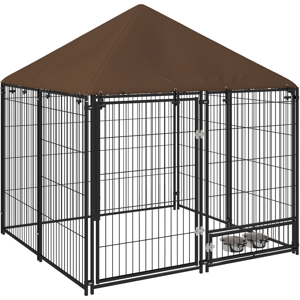 PawHut Outdoor Dog House Kennel with Canopy Top and Lock Image 1