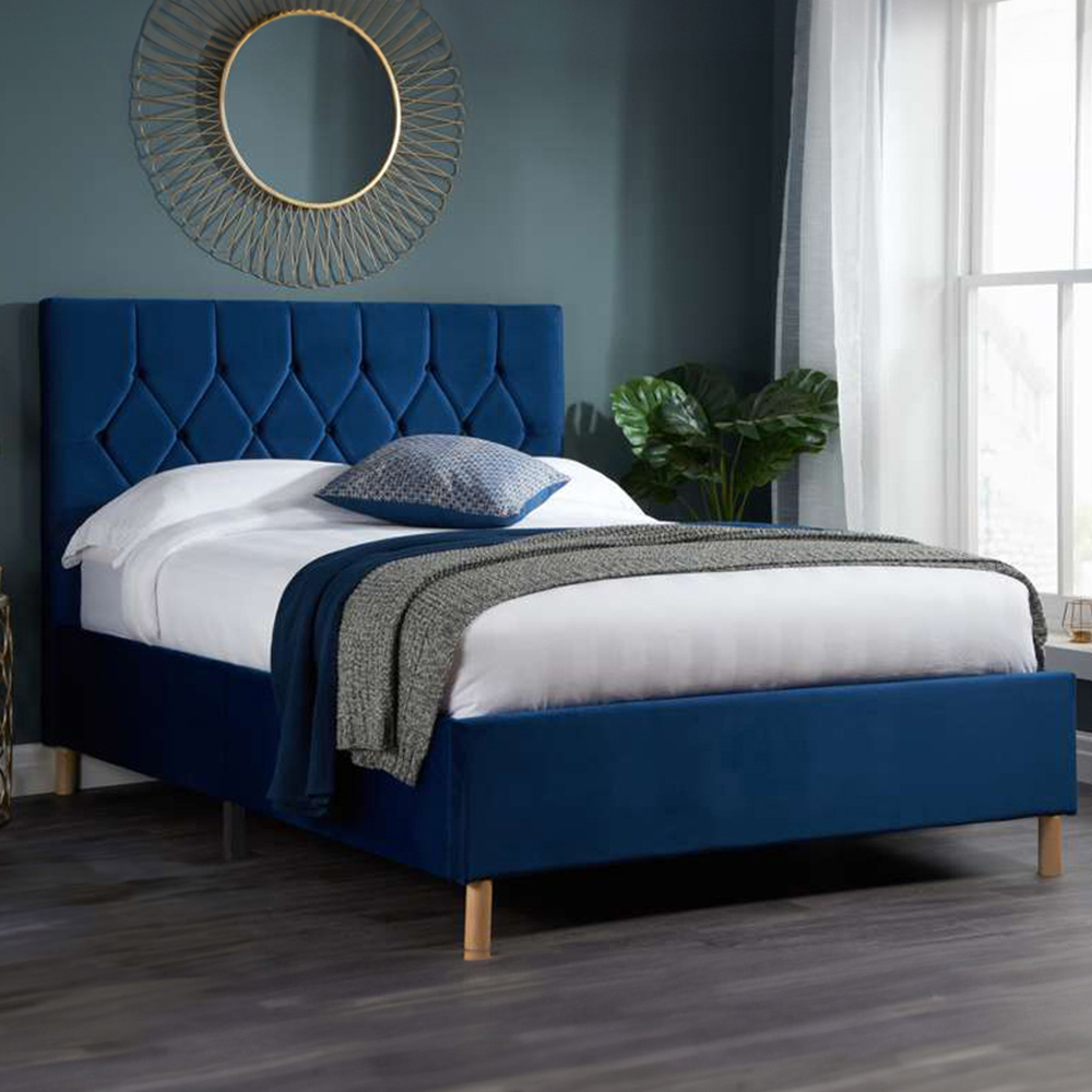 Loxley Double Blue Fabric Bed Image 1