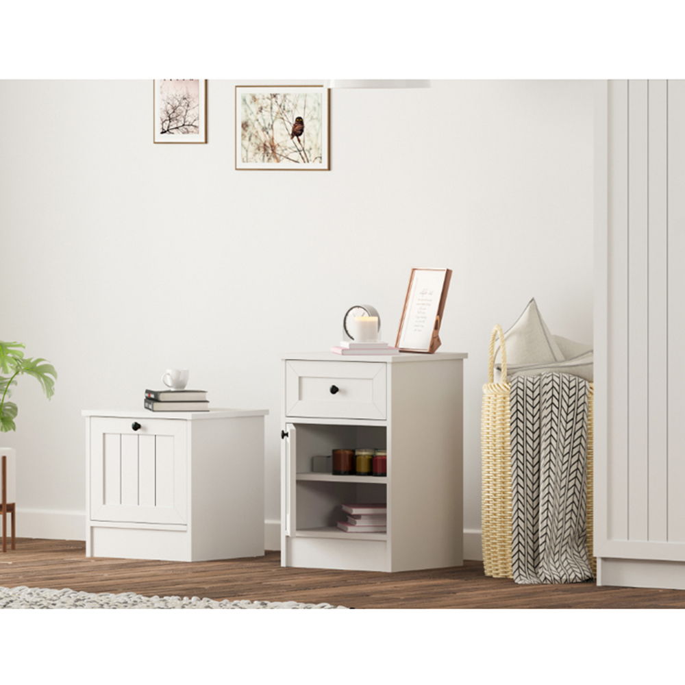 Evu VIENNA Single Door Single Drawer White Bedside Table Image 5