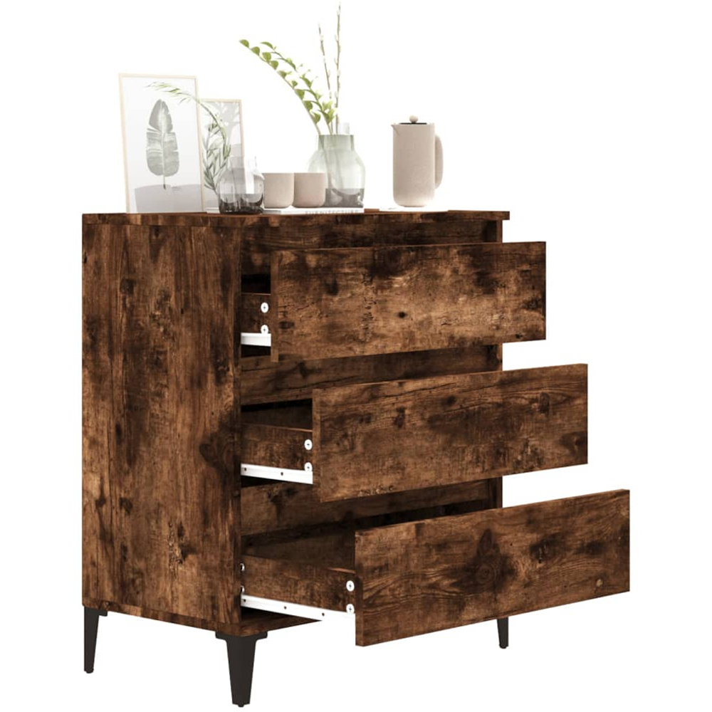 vidaXL 3 Drawer Smoked Oak Wide Sideboard with Metal Legs Image 4