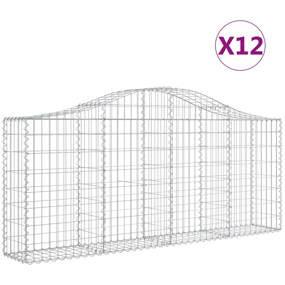vidaXL Silver Galvanised Iron Arched Gabion Basket 200 x 30 x 80/100cm 12 Pack Image 2