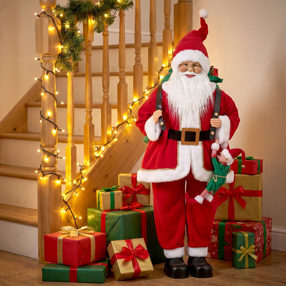 HOMCOM Singing and Dancing Santa Claus with Sack Hanging Elf Christmas Decoration 4ft Image 5