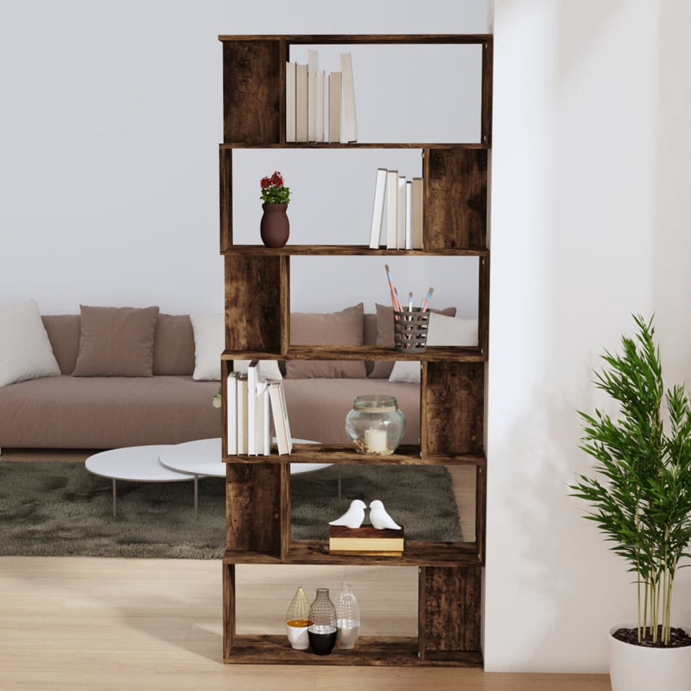 vidaXL 12 Shelf Smoked Oak Bookcase Image 1