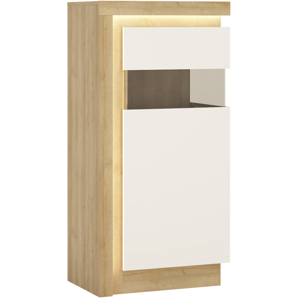 Furniture To Go Lyon Riviera Oak and White High Gloss RHD Narrow Display Cabinet Image 3