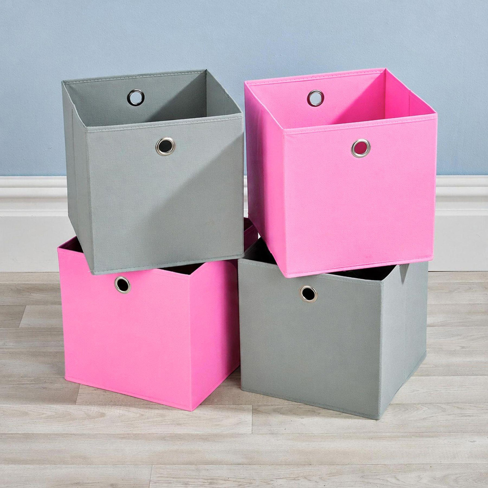 Home Source Pink and Grey Fabric Storage Box 4 Pack Image 4