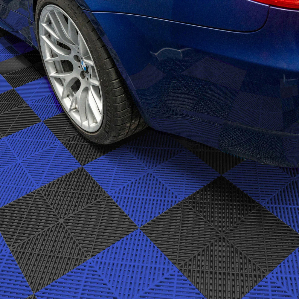 Monstershop 60 Black and 60 Blue Vented Garage Floor Tiles with Edges Image 2