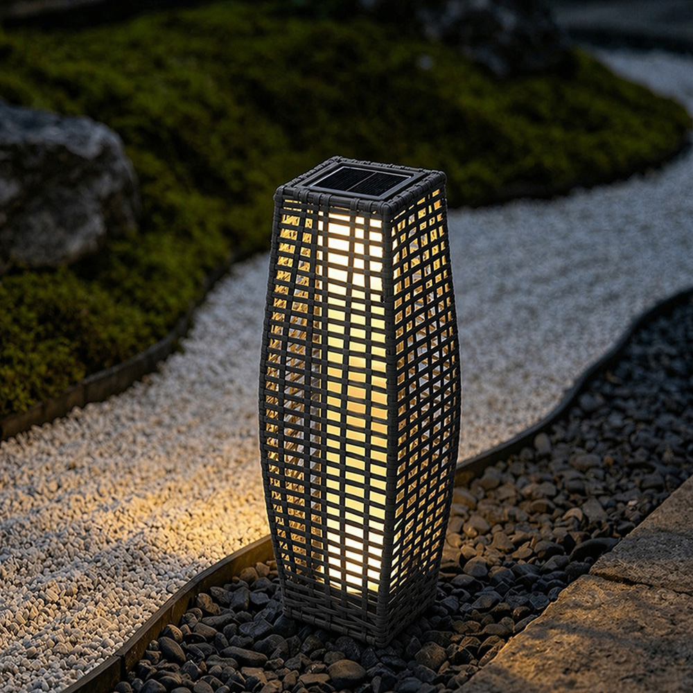 Gr8 Garden Solar LED Light Grey Rattan Garden Lantern Image 2