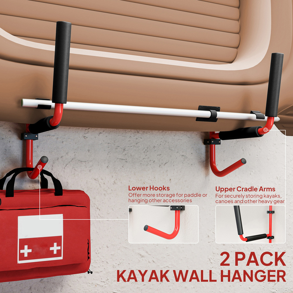HOMCOM Heavy Duty Wall Mounted Kayak Rack with Fixings Image 4