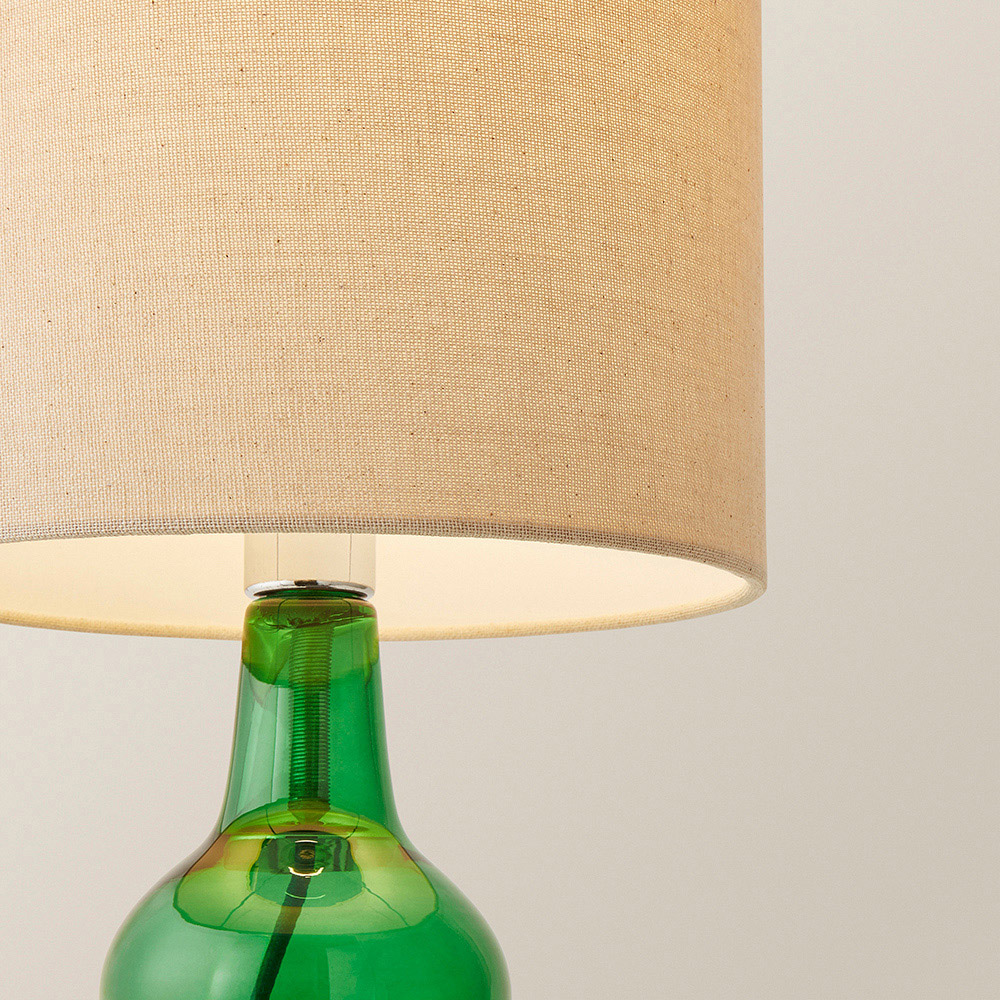 ValueLights Aida Natural Linen Tall Lamp Shade Green Bubble Glass LED Table Lamp Image 3